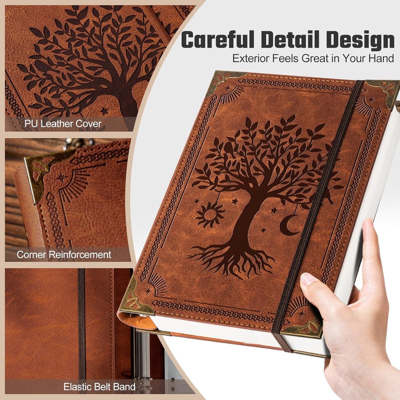 Ovesmusl PU Leather A5 Binder 6 Ring Refillable Journal 100 GSM 240 Pages Refill Paper Include A5 Planner Binder Loose Leaf Binder Notebook 5.7”x8.3”, Brown Tree - Image 2